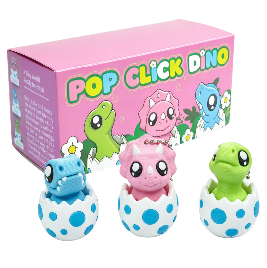 3PCS Dinosaur Egg Clicker Keychain Set | Cute Desk Organizer Fidget Charms