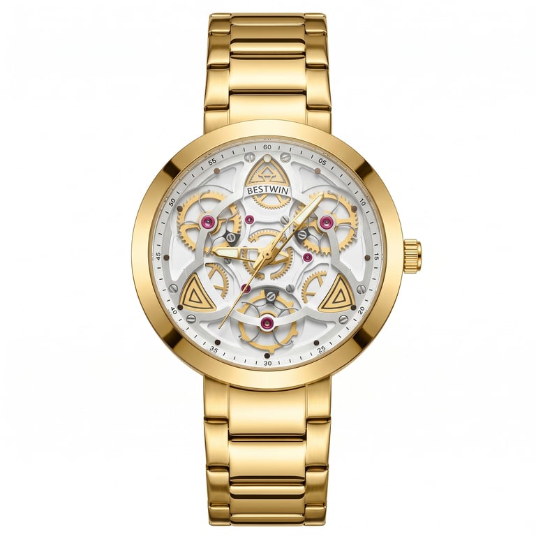 Men's Steel-Band Skeleton Quartz Watch | Mechanical Gear Design