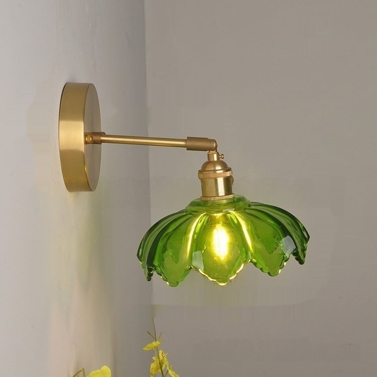 Vintage Light Green Glass Wall Sconce | Brass Bathroom Vanity Light